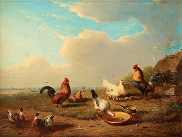 Landskap Med Honsfaglar Och Ander Oil Painting by Francois Vandeverdonck