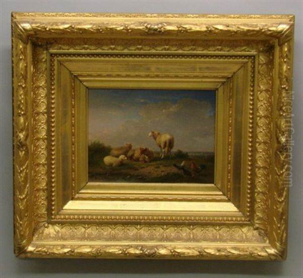 Pastoral Landscape With Sheep And Chickens Oil Painting by Francois Vandeverdonck