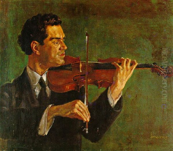 Skalkotas, The Violin Player Oil Painting by Spyridon Vandoros