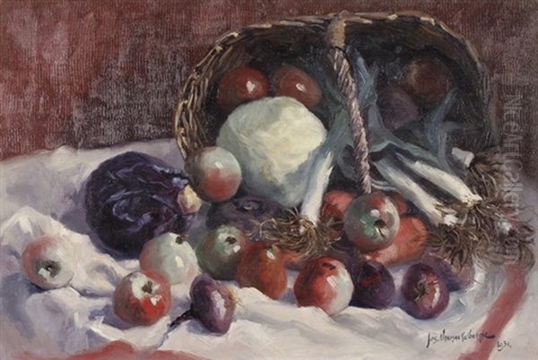 Stillleben Mit Einem Korb Mit Obst Und Gemuse Oil Painting by Joseph Vanmaekelberghe