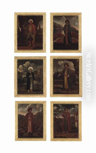 A Set Of Six Portraits Of Men In Oriental Costumes Oil Painting by Jean-Baptiste Vanmour