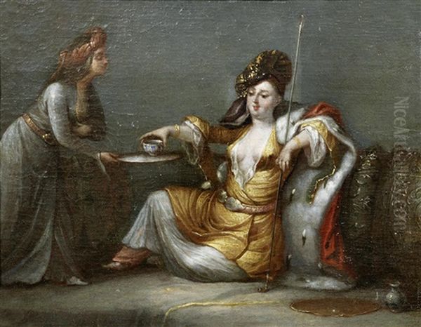 A Noble Woman Taking Coffee Oil Painting by Jean-Baptiste Vanmour