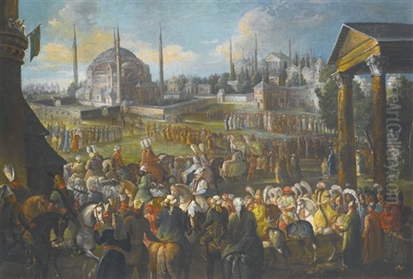 A Procession In Constantinople Oil Painting by Jean-Baptiste Vanmour