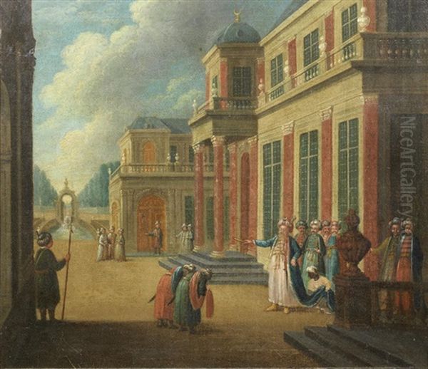 A Turkish Court Oil Painting by Jean-Baptiste Vanmour