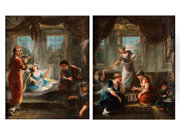 Haremsszenen (pair) Oil Painting by Jean-Baptiste Vanmour