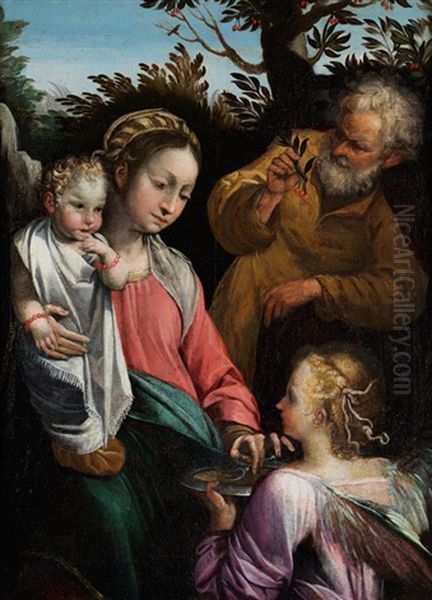 Die Heilige Familie Mit Einem Engel Oil Painting by Francesco Vanni