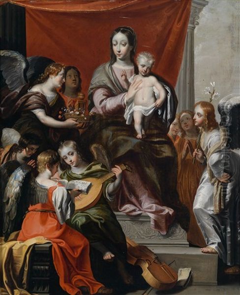 Thronende Madonna Mit Kind Und Musizierenden Engeln / Madonna In Trono Con Angeli Musicanti Oil Painting by Francesco Vanni