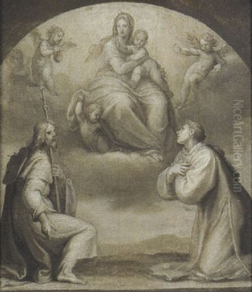 La Madonna Con Bambino In Trono Con I Santi Giacobbe E Stefano Oil Painting by Ottavio Vannini