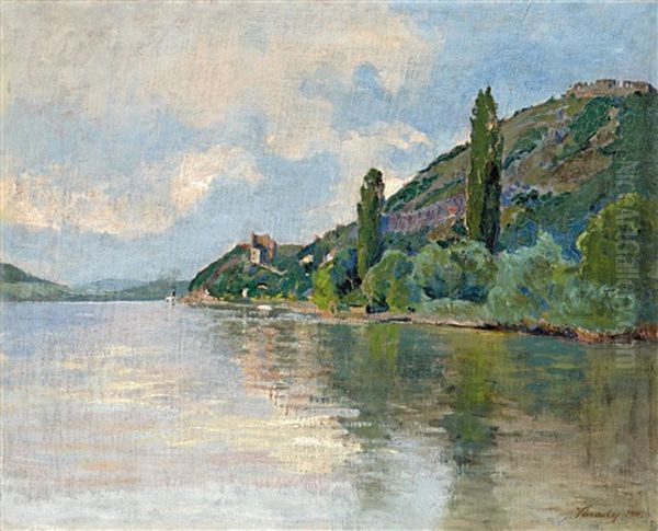 The Danube Bend With The Visegrad Fortress Oil Painting by Gyula Varady