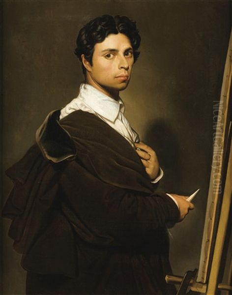 Copie D'apres L'autoportrait A 24 Ans De Jean-auguste Dominique Ingres Oil Painting by Atala Varcollier