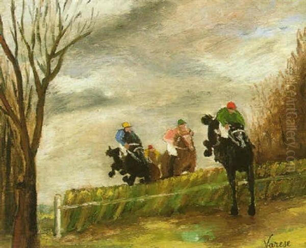 Horse Race Oil Painting by Gabriele Pietro Caribaldi Maria Varese