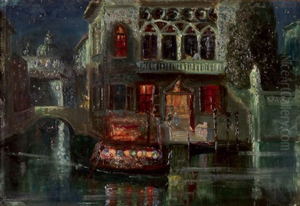 Nachtliche Gondelfahrt In Venedig Oil Painting by Gerolamo Varese