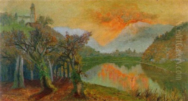 Seeuferpartie Bei Sonnenuntergang Oil Painting by Gerolamo Varese