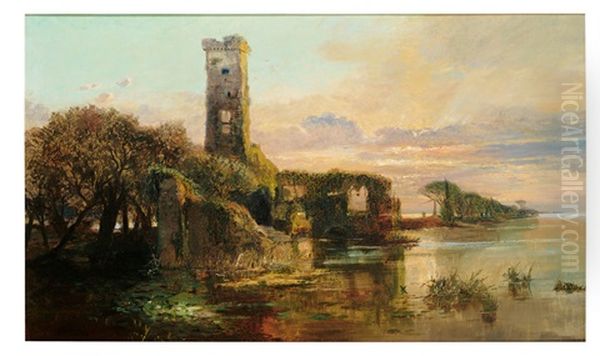 Blick Auf Die Pontinischen Sumpfe Bei Rom Mit Ruine Und Turm Oil Painting by Giacomo Varese