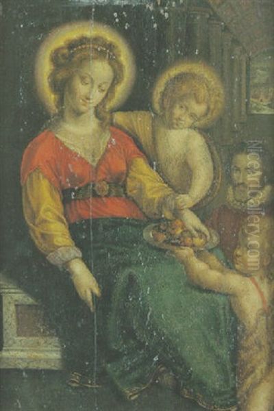 La Vierge A L'enfant Avec Saint Jean-baptiste Et Un Donateur Oil Painting by Quentin Varin