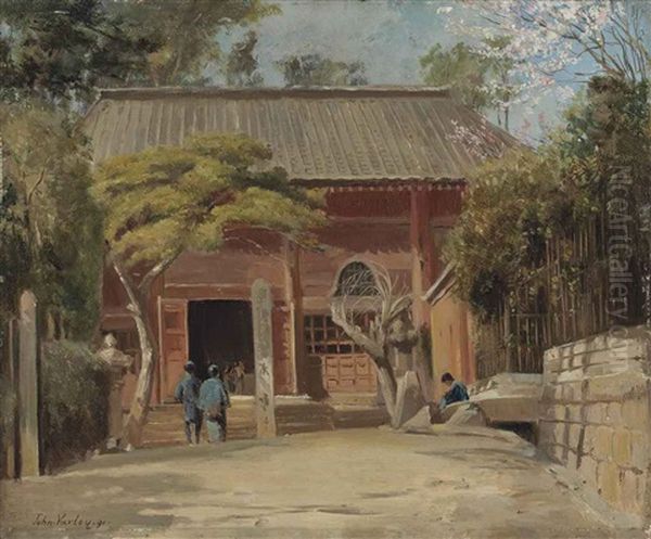 Temple At Tomachi. Tokio Oil Painting by John Varley the Elder