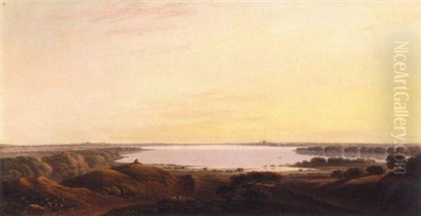 An Extensive River Landscape On The Thames Oil Painting by John Varley the Elder