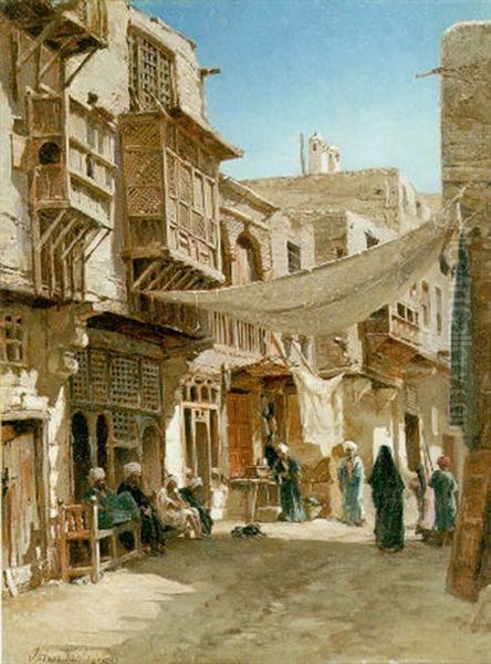 A Street In Boulaq Near Cairo Oil Painting by John Varley the Elder