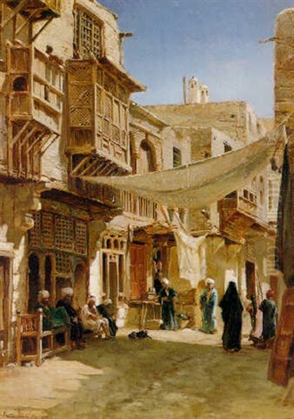 Street In Boulaq Near Cairo Oil Painting by John Varley the Elder