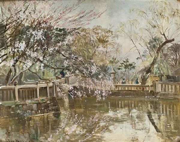 Blossom, A Japanese Garden Oil Painting by John Varley the Younger