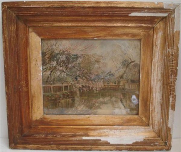 Japanese Garden Oil Painting by John Varley the Younger