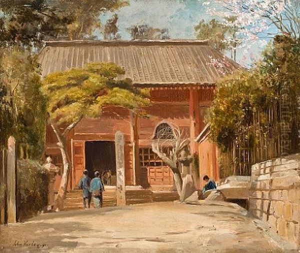 Temple At Tomachi, Tokyo Oil Painting by John Varley the Younger