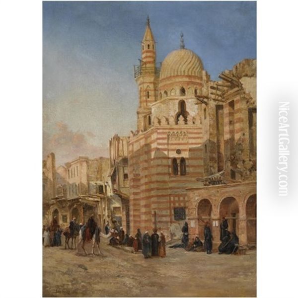 The Mosque Of Khair Bek, Cairo Oil Painting by John Varley the Younger