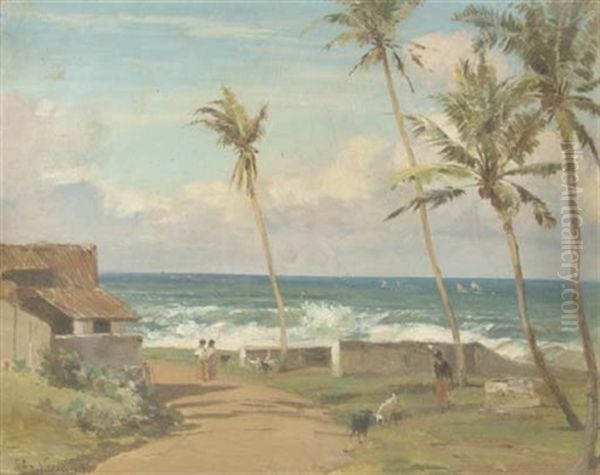 By The Sea Shore, Near Colombo, Sri Lanka Oil Painting by John Varley the Younger