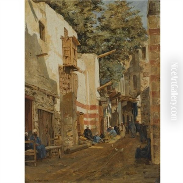 Street Of The Sharouri, Cairo Oil Painting by John Varley the Younger