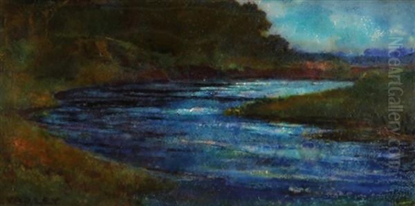 Untitled - River Landscape Oil Painting by Fleetwood Charles Varley