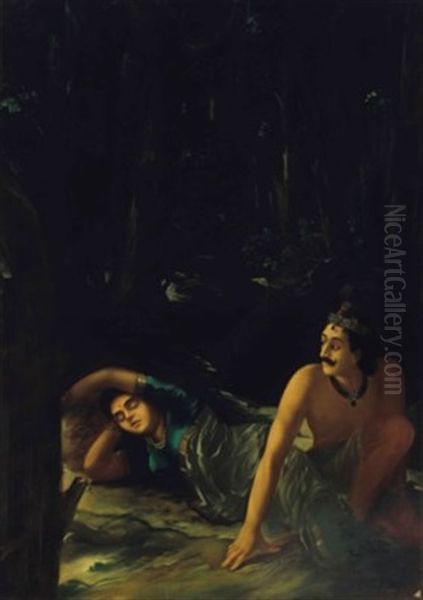 Nala And Damyanti Oil Painting by Raja Ravi Varma