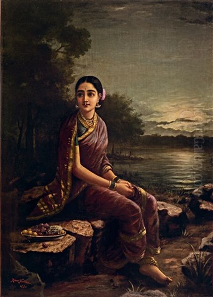 Radha In The Moonlight Oil Painting by Raja Ravi Varma