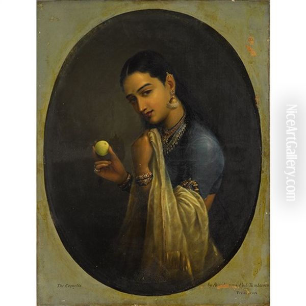 The Coquette Oil Painting by Raja Ravi Varma