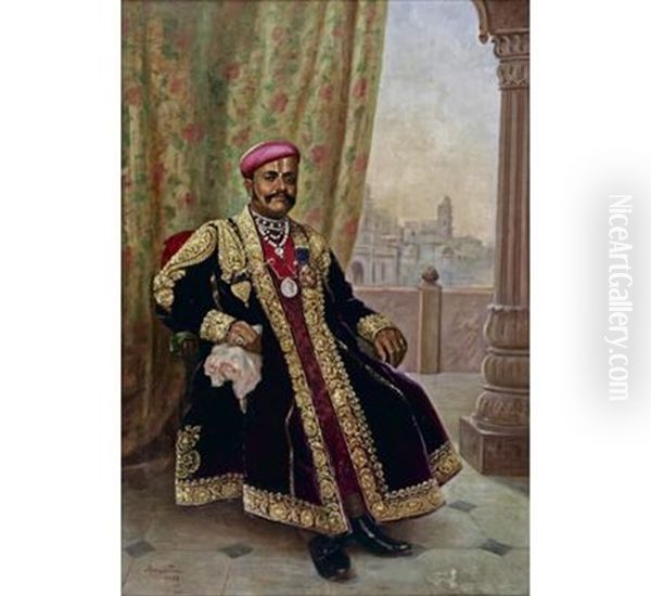 Portrait Of Seth Lachman Das, Cie Oil Painting by Raja Ravi Varma