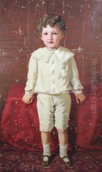 Full Length Portrait Of A Boy, Thought To Be John Hugo Russell, The Son Of Lord Ampthill, Governor Of Madras And Patron Of The Artist Oil Painting by Raja Ravi Varma