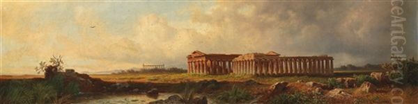 Die Tempel Von Paestum Oil Painting by Giovanni (Johann) Varone