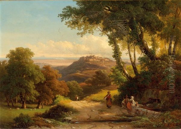 Ariccia Im Albaner Gebirge Bei Rom Oil Painting by Giovanni (Johann) Varone