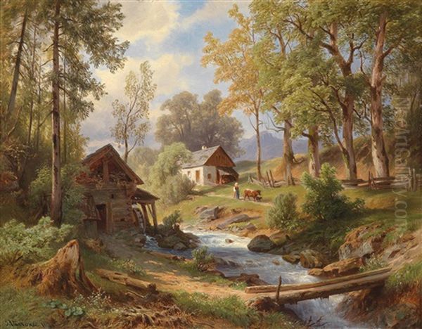 Muhle In Den Voralpen Oil Painting by Giovanni (Johann) Varone