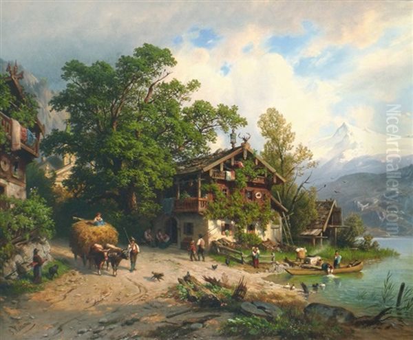 Motiv Vom Zeller See Mit Blick Auf Das Kitzsteinhorn Oil Painting by Giovanni (Johann) Varone