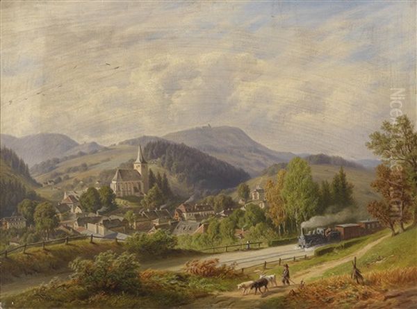 Blick Auf Kaumberg Im Triestingtal Oil Painting by Giovanni (Johann) Varone