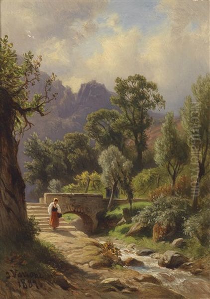 Am Heimweg Oil Painting by Giovanni (Johann) Varone