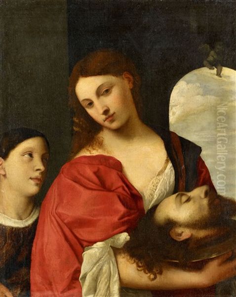 Salome With The Head Of John The Baptist (after Tizian) Oil Painting by Alessandro Varotari