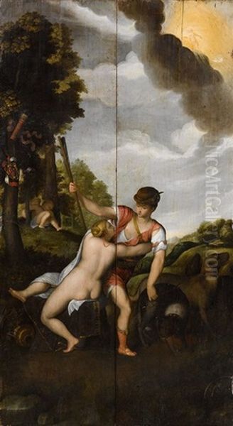 Venus Et Adonis (recto), Allegories Du Temps Et De La Melancolie (verso) (2 Panels) Oil Painting by Alessandro Varotari