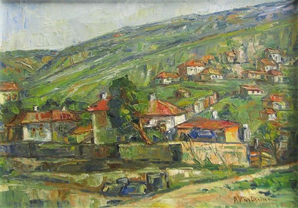 Houses On The Hill Oil Painting by Partog Vartanian