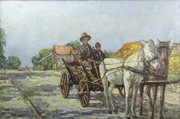 Cart With Horses Oil Painting by Partog Vartanian