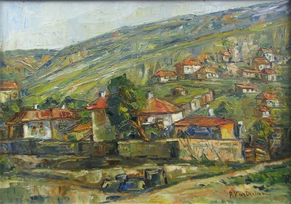 Houses On The Hill Oil Painting by Partog Vartanian