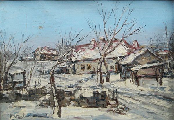 Winter Over The Village Oil Painting by Partog Vartanian