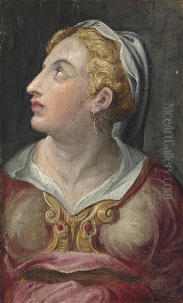 Head Of A Young Woman Oil Painting by Giorgio Vasari