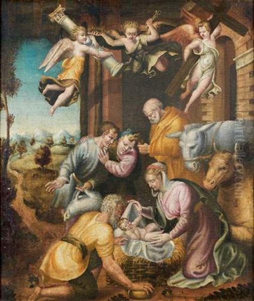 Adoration Des Bergers Avec Les Anges Tenant Les Instruments De La Passion Oil Painting by Giorgio Vasari