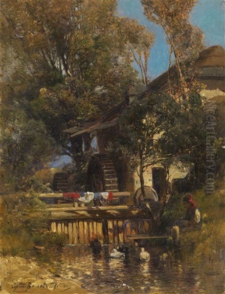 Village Mill Oil Painting by Sergei Ivanovich Vasil'kovsky